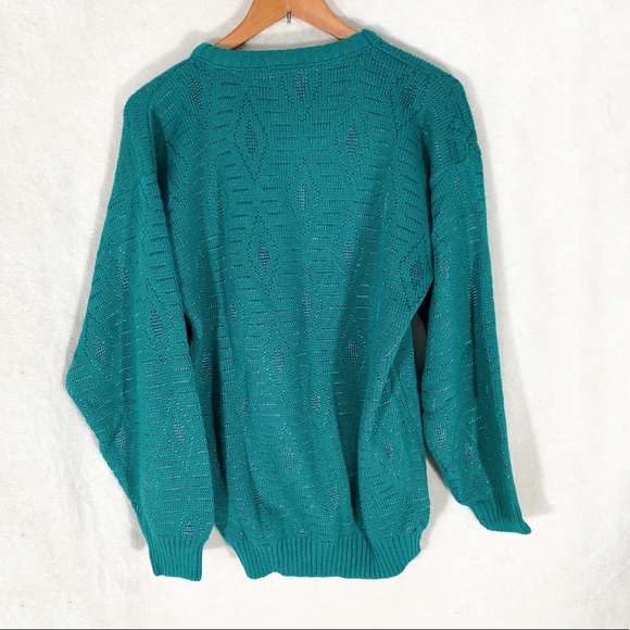 Vintage 80s teal diamond sweater - Picture 3 of 7